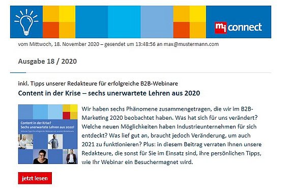 mi connect B2B Newsletter Beispiel: Teaserartikel